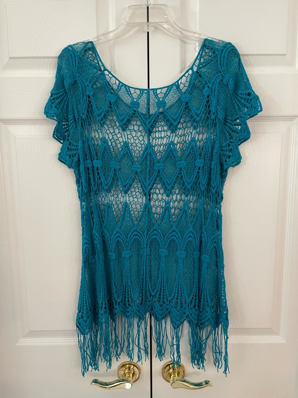 Teal Crochet Fringe Cover-Up Top